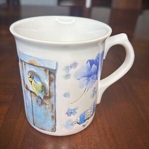 Marjolein Bastin Coffee Mug Blue Birds Butterflies Rooster Flowers Blue
